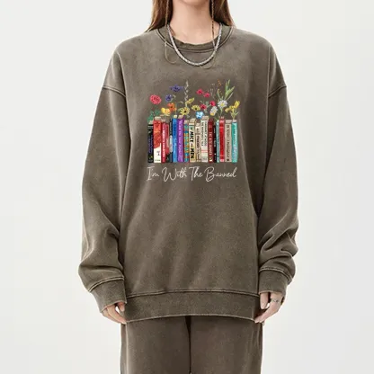 Pagewings I'm With The Banned Flowers Unisex Washed Sweatshirt