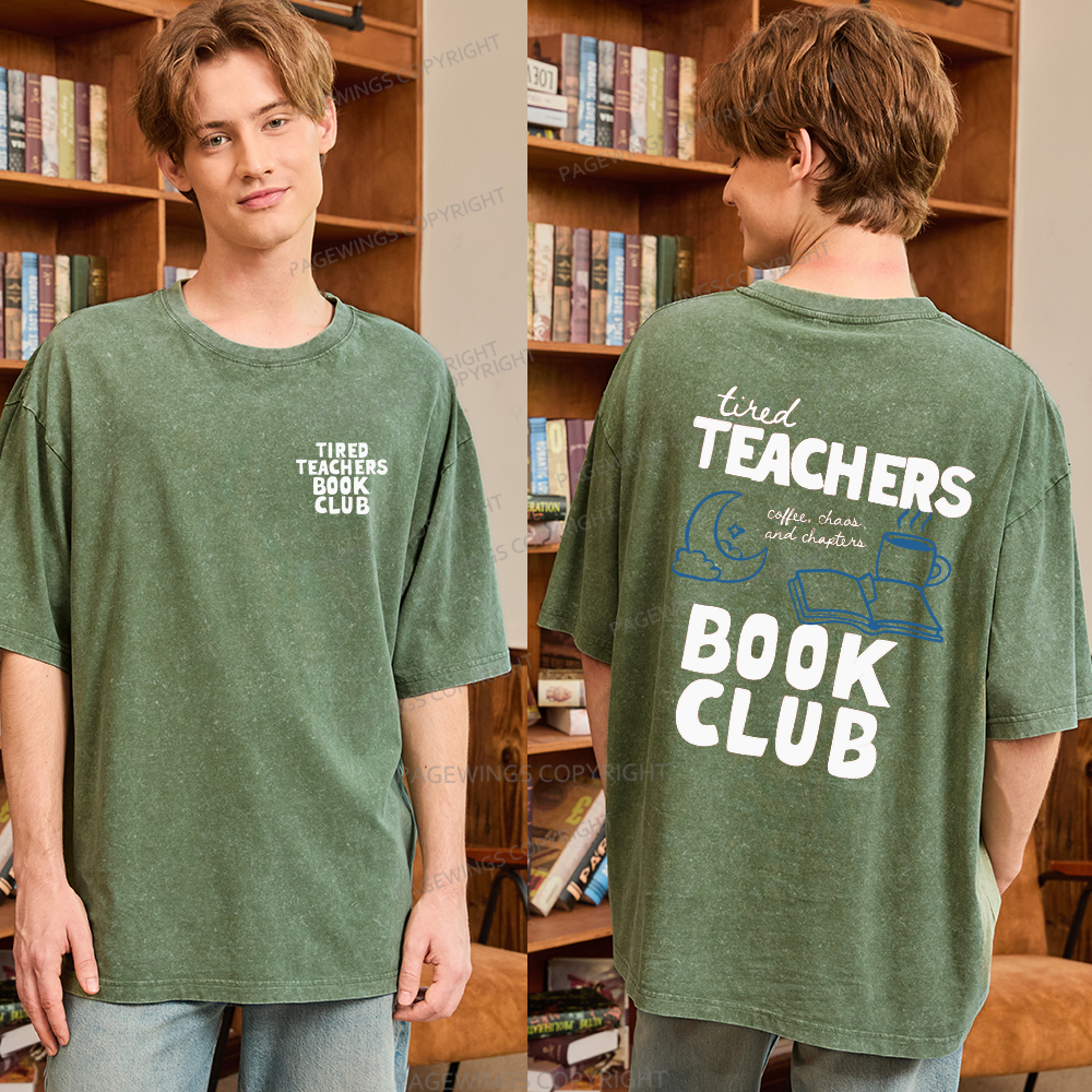 Pagewings Tired Teachers Book Club Unisex Washed T-shirt