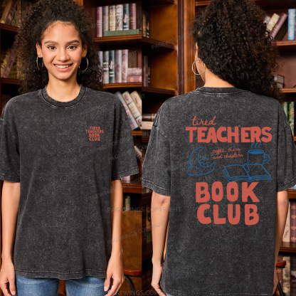 Pagewings Tired Teachers Book Club Unisex Washed T-shirt
