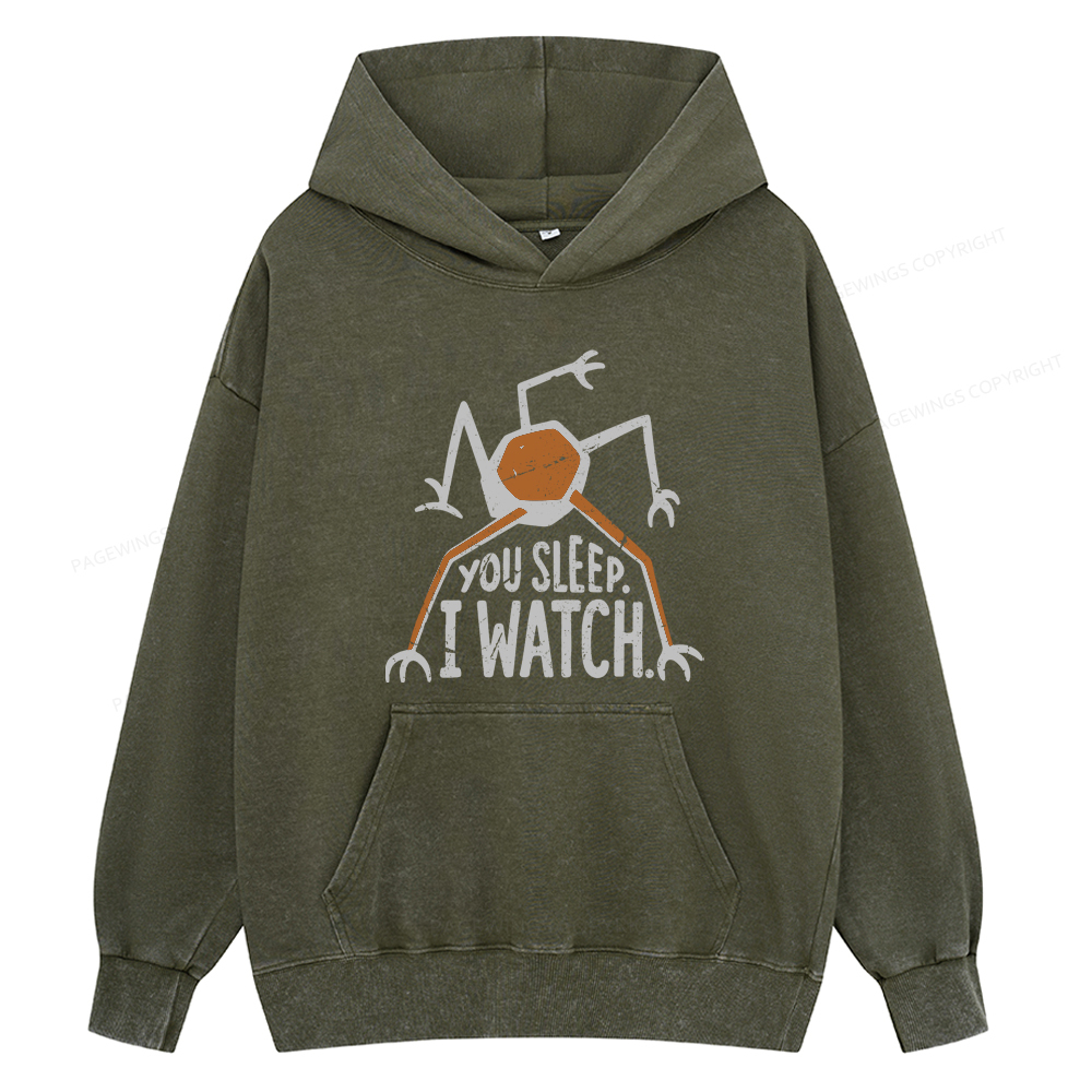 Pagewings You Sleep I Watch Unisex Washed Hoodie