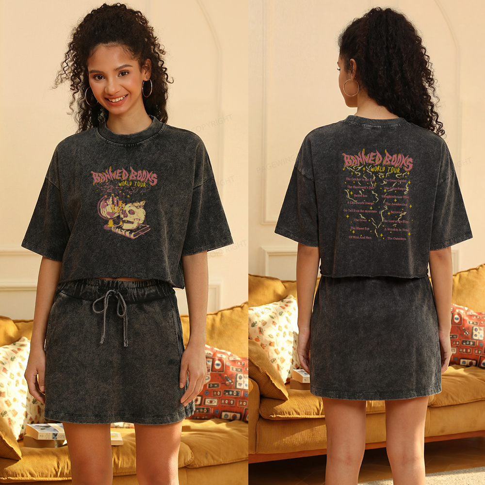 Pagewings Banned Books World Tour Women's Washed Cropped T-shirt