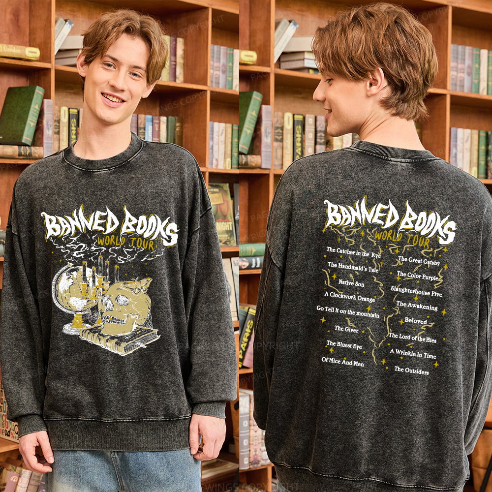 Pagewings Banned Books World Tour Unisex Washed Sweatshirt