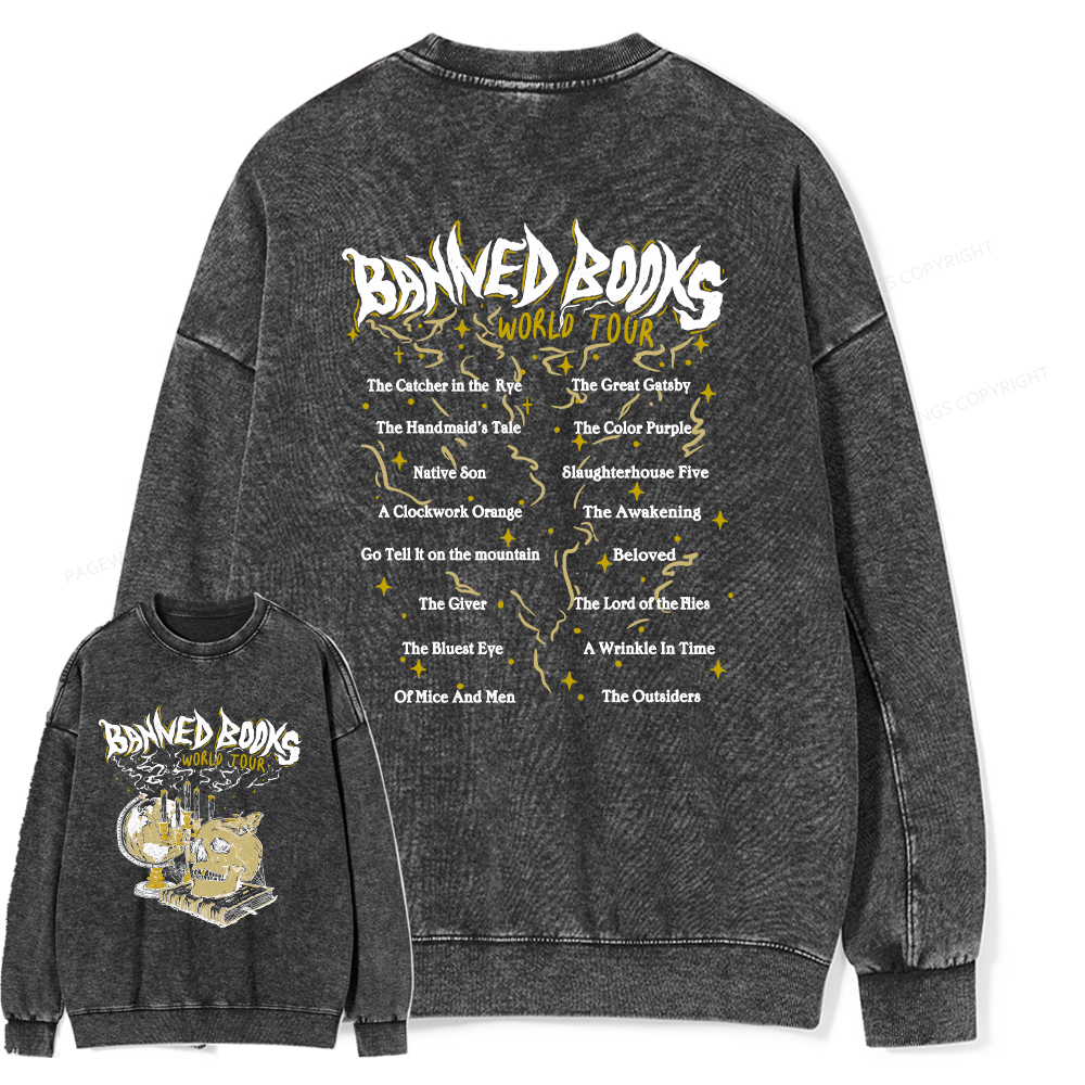 Pagewings Banned Books World Tour Unisex Washed Sweatshirt