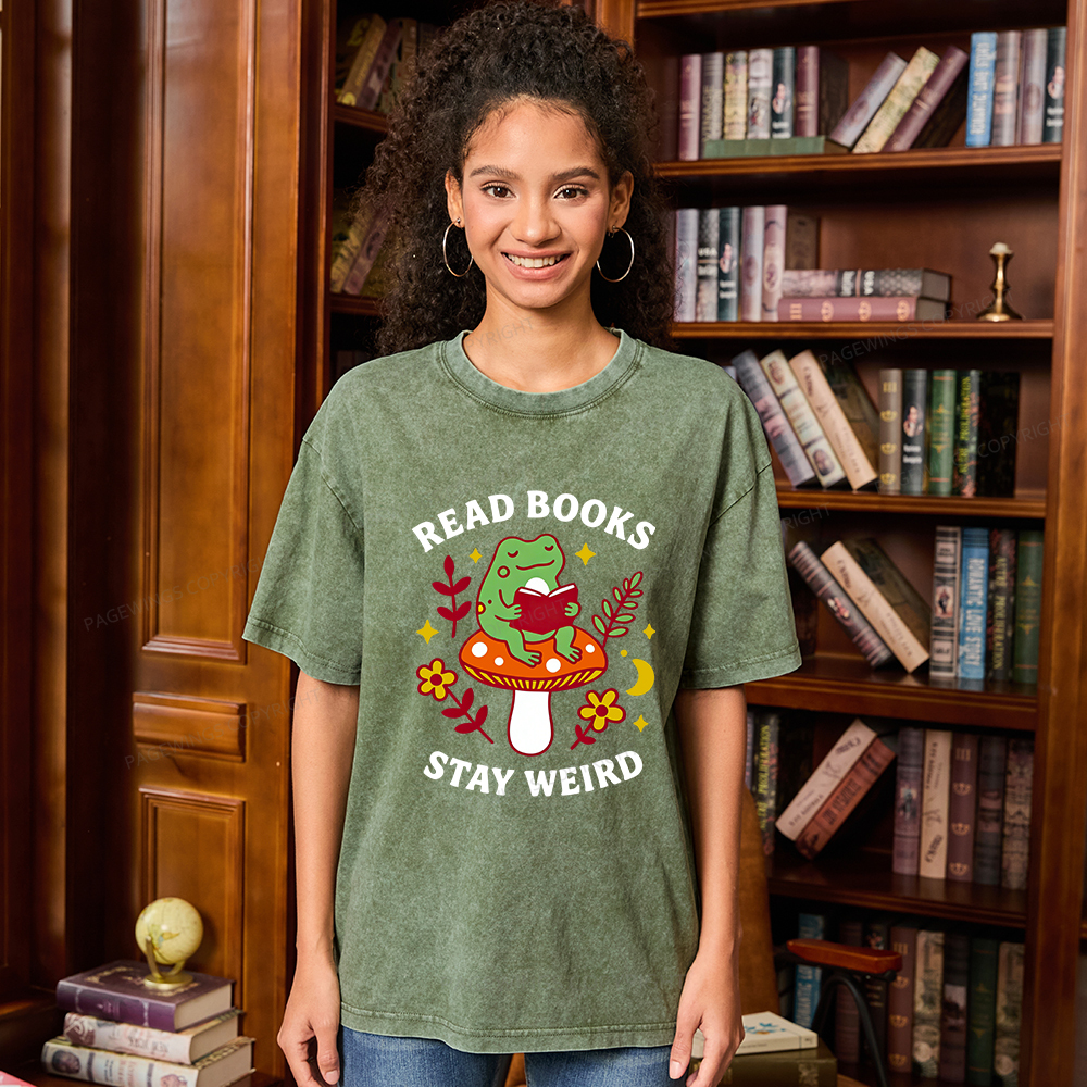 Pagewings Read Books Stay Weird Unisex Washed T-shirt