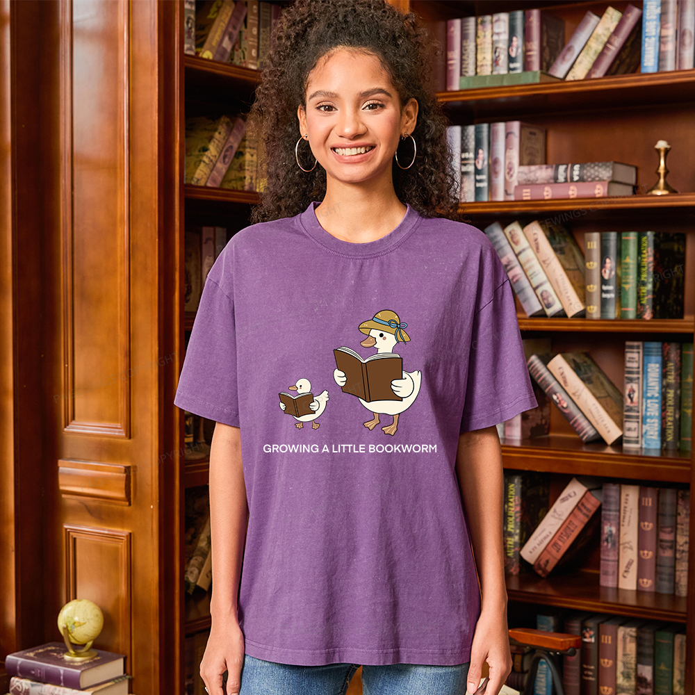 Pagewings Growing A Little Bookworm Unisex Washed T-shirt
