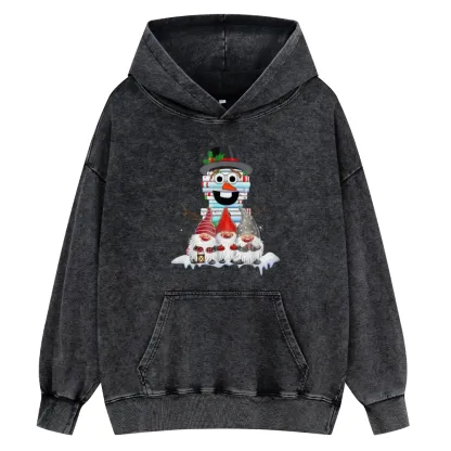Pagewings Snowman Book Christmas Stack Gnome Librarian Book Unisex Washed Hoodie