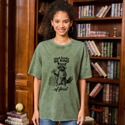 Pagewings Read Books Be Kind of Feral Unisex Washed T-shirt