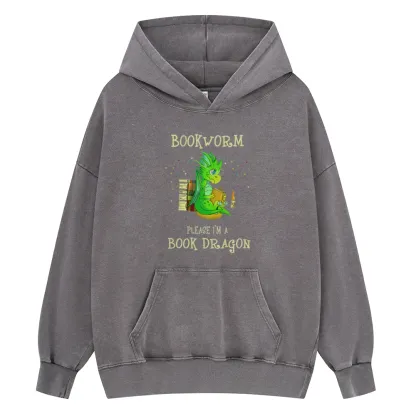 Pagewings Bookworm Please I'm A Book Dragon Unisex Washed Hoodie
