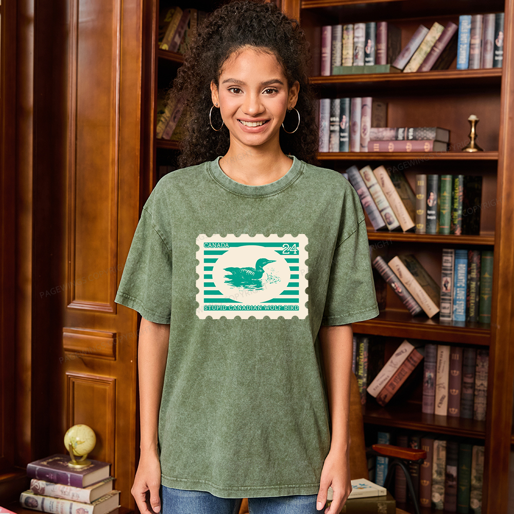 Pagewings Stupid Canadian Wolf Bird Unisex Washed T-shirt