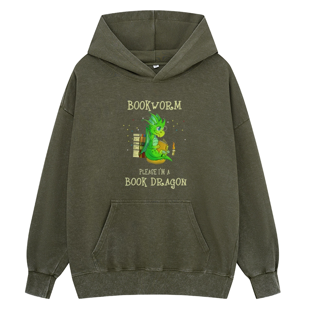 Pagewings Bookworm Please I'm A Book Dragon Unisex Washed Hoodie