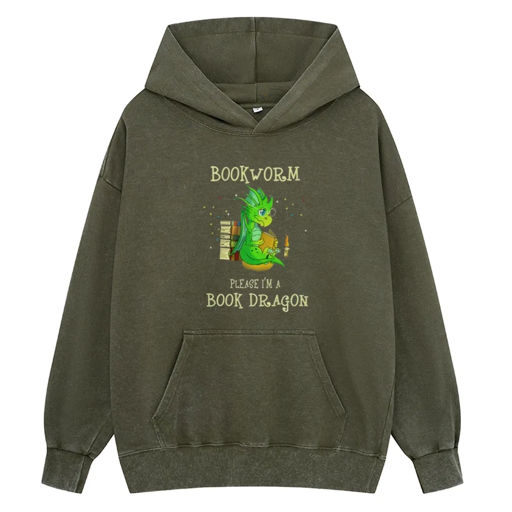 Pagewings Bookworm Please I'm A Book Dragon Unisex Washed Hoodie