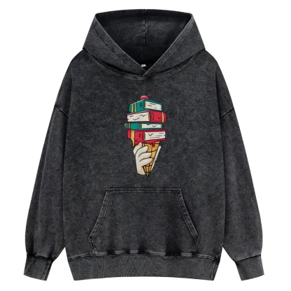 Pagewings Book Ice Cream Unisex Washed Hoodie