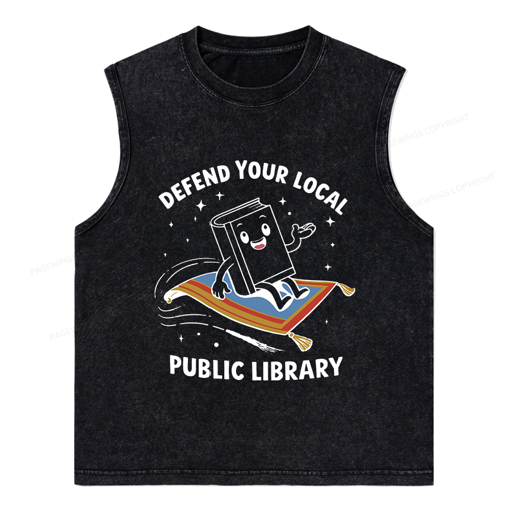 Pagewings Defend Your Local Public Library Unisex Washed Tank Top