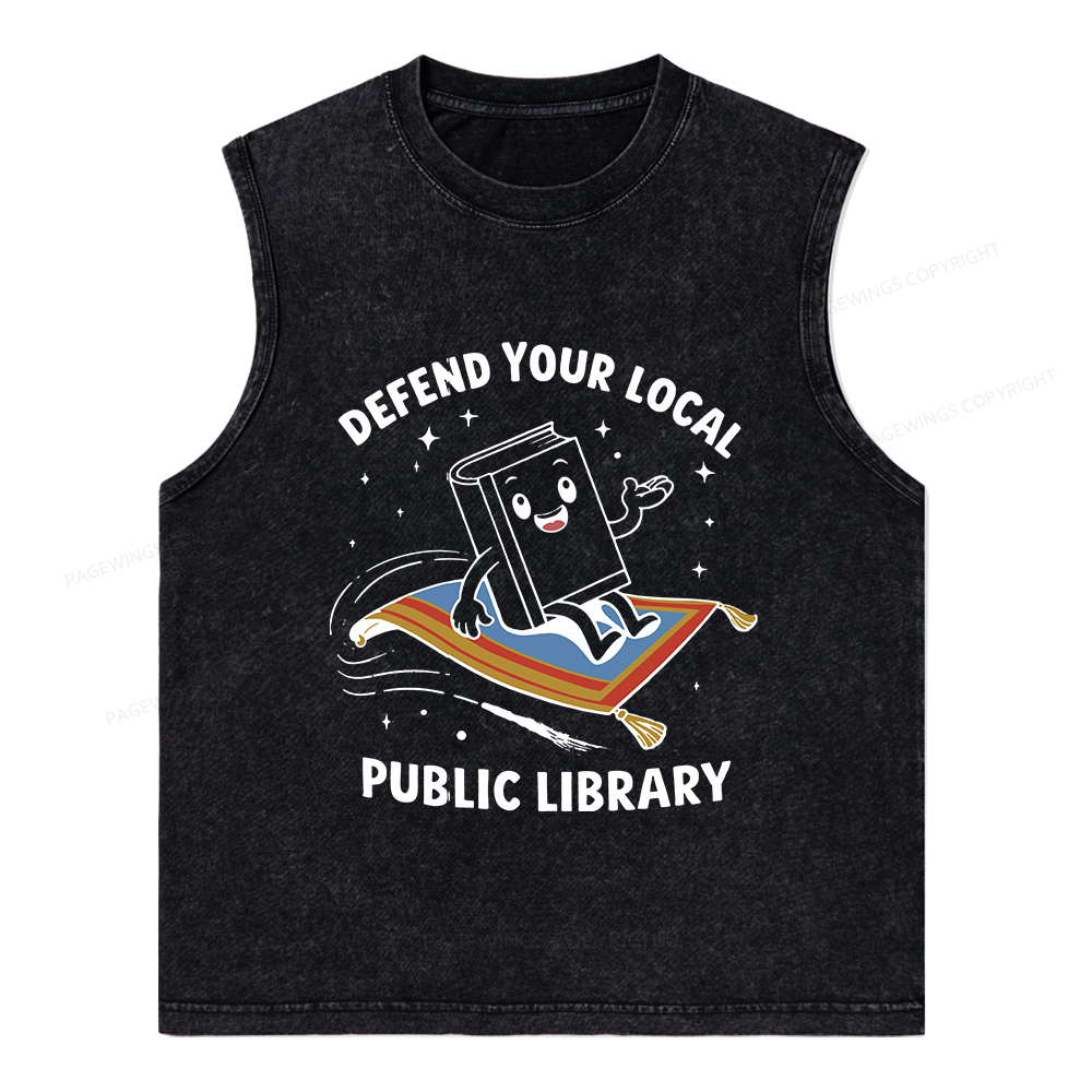 Pagewings Defend Your Local Public Library Unisex Washed Tank Top