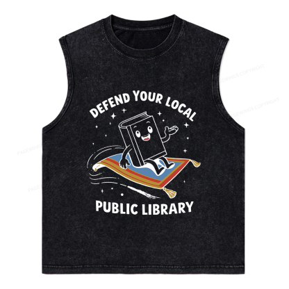 Pagewings Defend Your Local Public Library Unisex Washed Tank Top