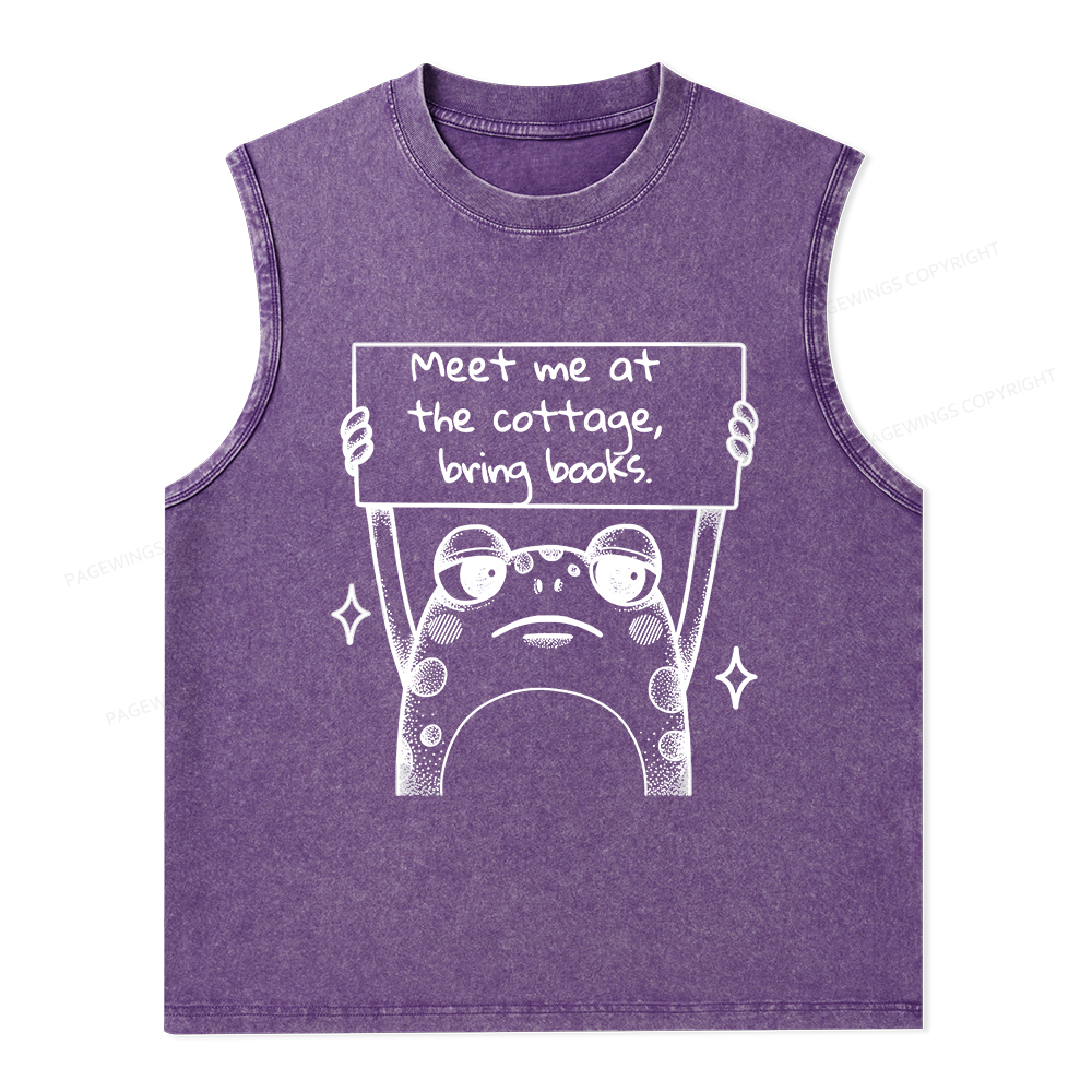 Pagewings Meet Me At The Cottage Bring Books Unisex Washed Tank Top
