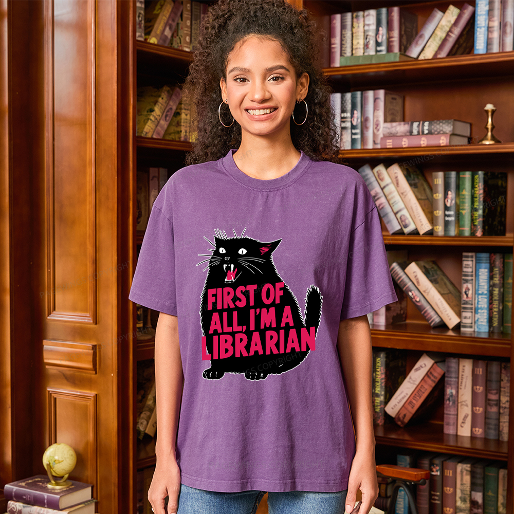 Pagewings First of All I'm a Librarian Unisex Washed T-shirt