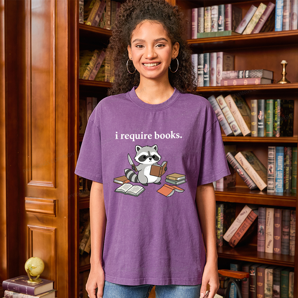 Pagewings I Require Books Unisex Washed T-shirt