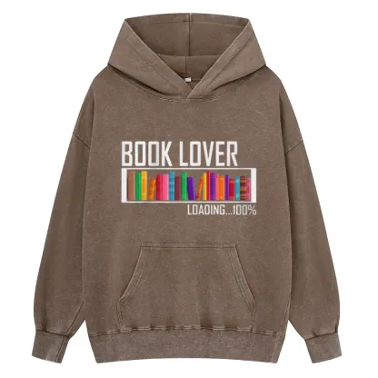 Pagewings Loading Book Lover 100% Unisex Washed Hoodie