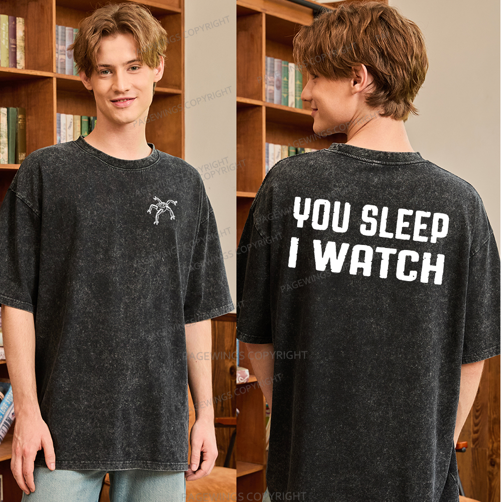 Pagewings You Sleep I Watch Unisex Washed T-shirt