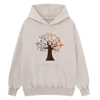 Pagewings Book Tree Vintage Graphic Unisex Washed Hoodie
