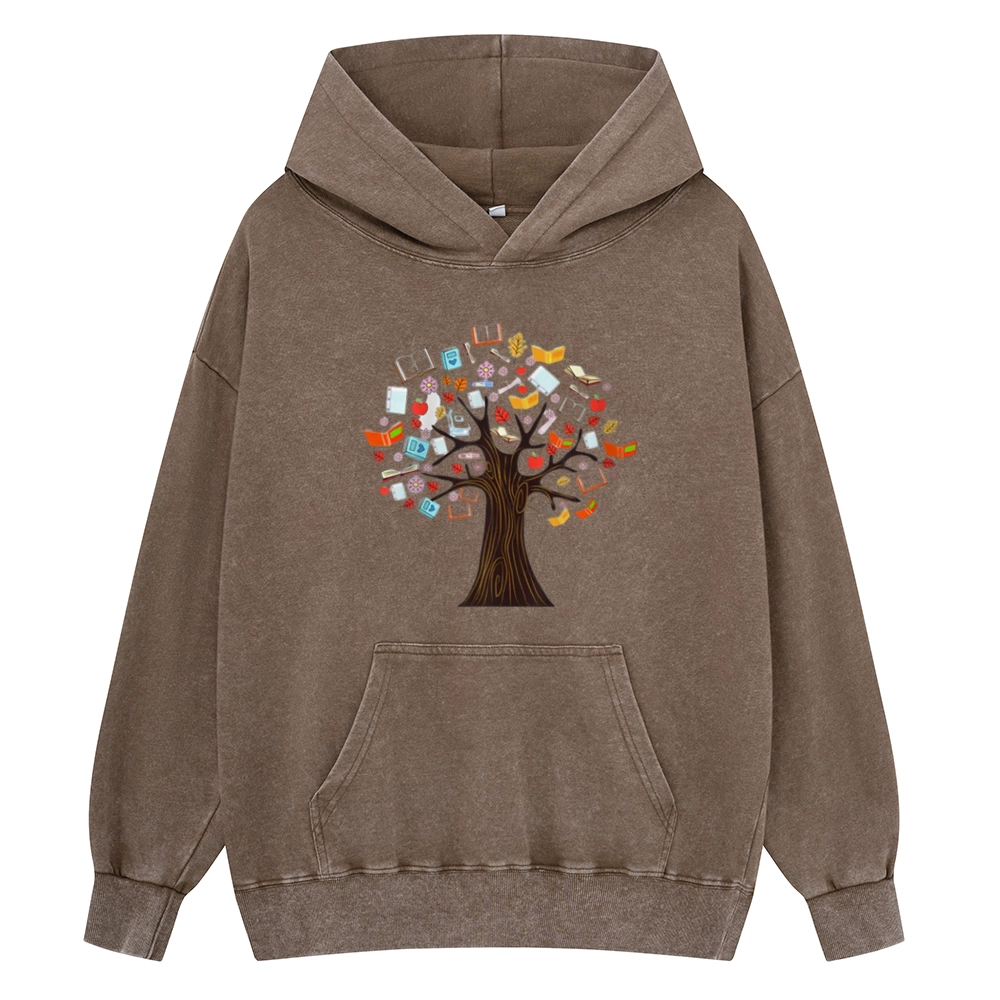 Pagewings Book Tree Vintage Graphic Unisex Washed Hoodie