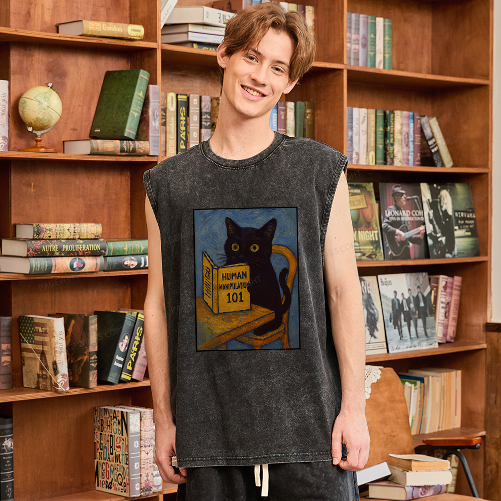 Pagewings Funny Cat Unisex Washed Tank Top