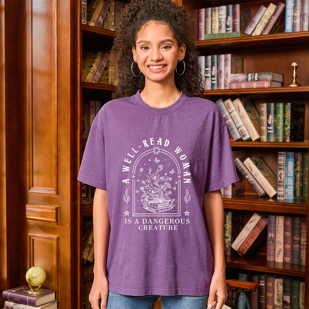 Pagewings A Well Read Woman Is A Dangerous Creature Unisex Washed T-shirt