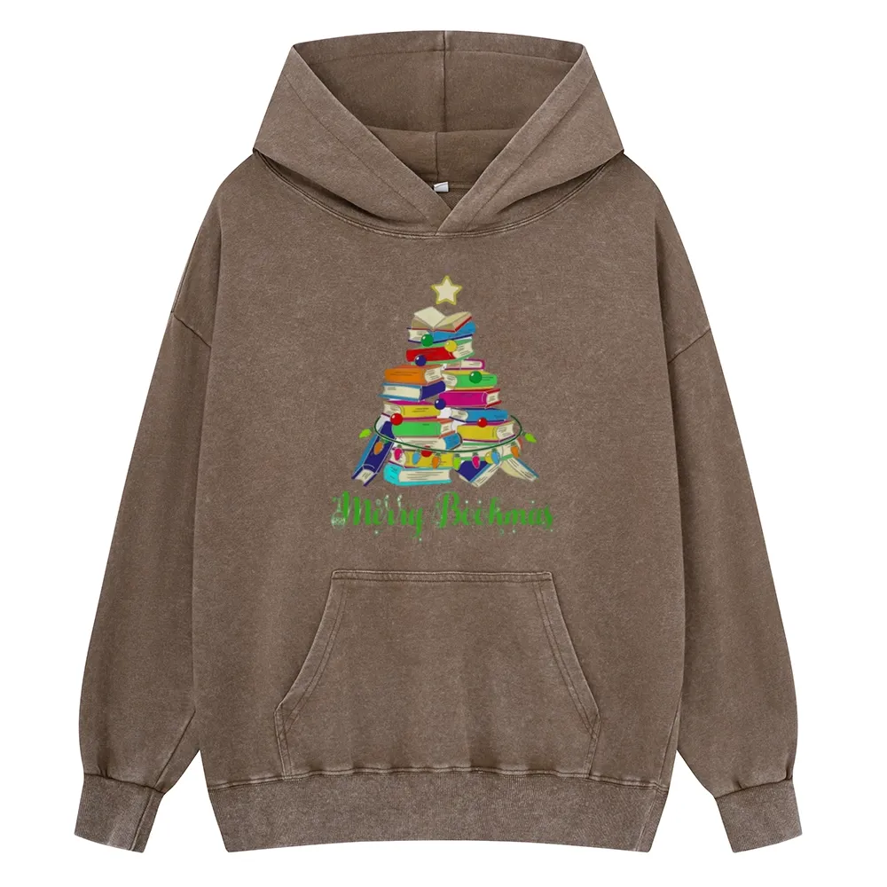 Pagewings Book Christmas Tree Unisex Washed Hoodie