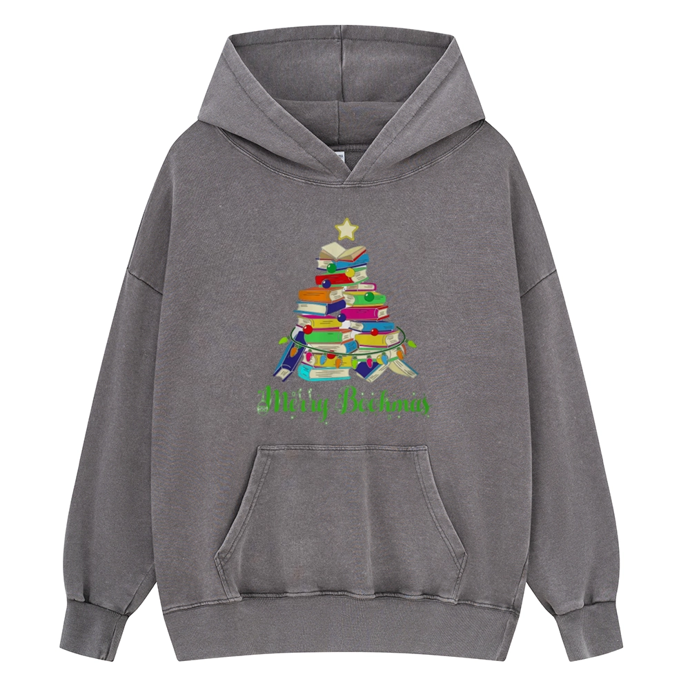 Pagewings Book Christmas Tree Unisex Washed Hoodie