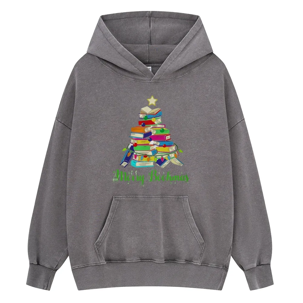 Pagewings Book Christmas Tree Unisex Washed Hoodie