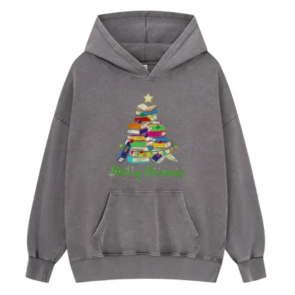 Pagewings Book Christmas Tree Unisex Washed Hoodie