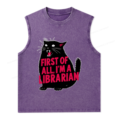 Pagewings First of All I'm a Librarian Unisex Washed Tank Top