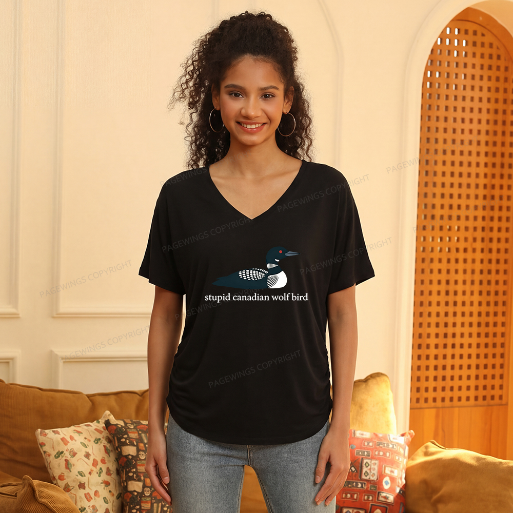 Pagewings Stupid Canadian Wolf Bird Women's Modal V-neck T-shirt  