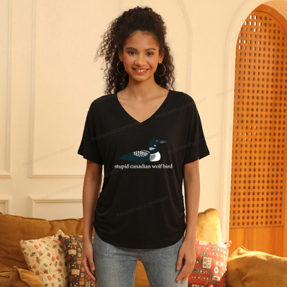 Pagewings Stupid Canadian Wolf Bird Women's Modal V-neck T-shirt  