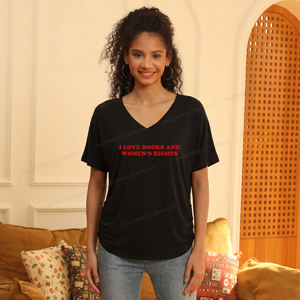 Pagewings I Love Books And Women's Rights Soft Women's Modal V-neck T-shirt  