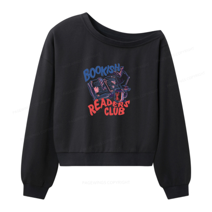 Pagewings Bookish Readers Club Women Off  Shoulder Sweatshirt