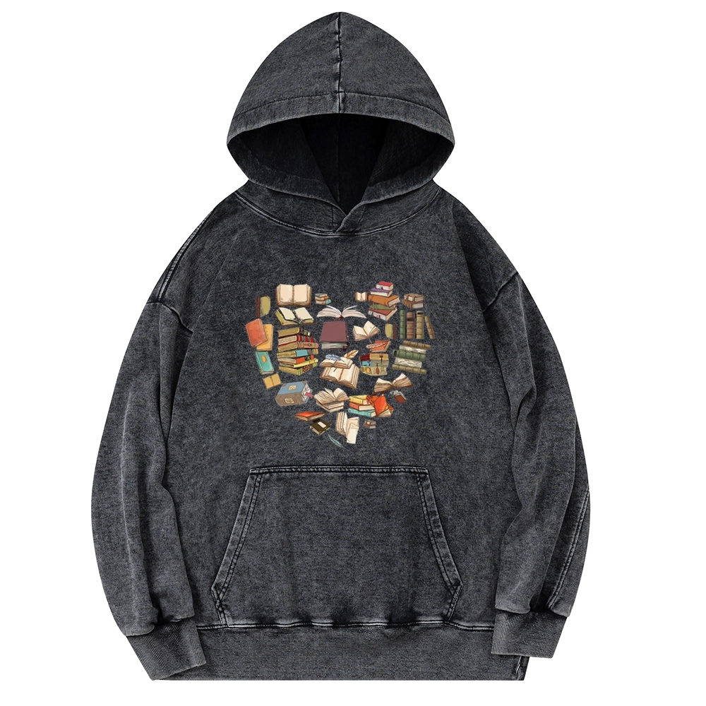 Pagewings Book Heart For Men And Women Unisex Washed Hoodie