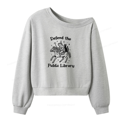 Pagewings Defend The Public Library Women Off  Shoulder Sweatshirt