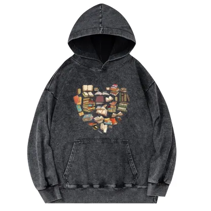 Pagewings Book Heart For Men And Women Unisex Washed Hoodie