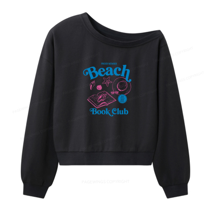 Pagewings Beach Book Club Women Off  Shoulder Sweatshirt