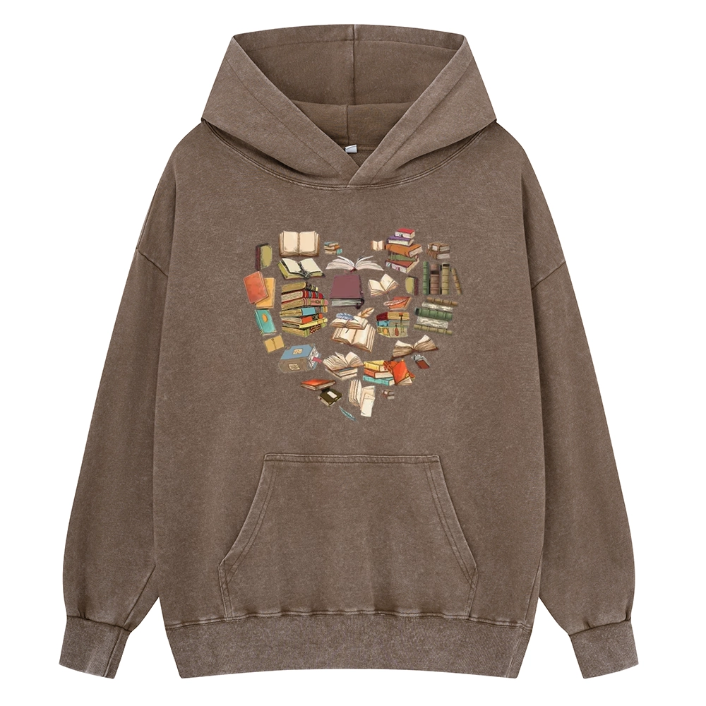 Pagewings Book Heart For Men And Women Unisex Washed Hoodie