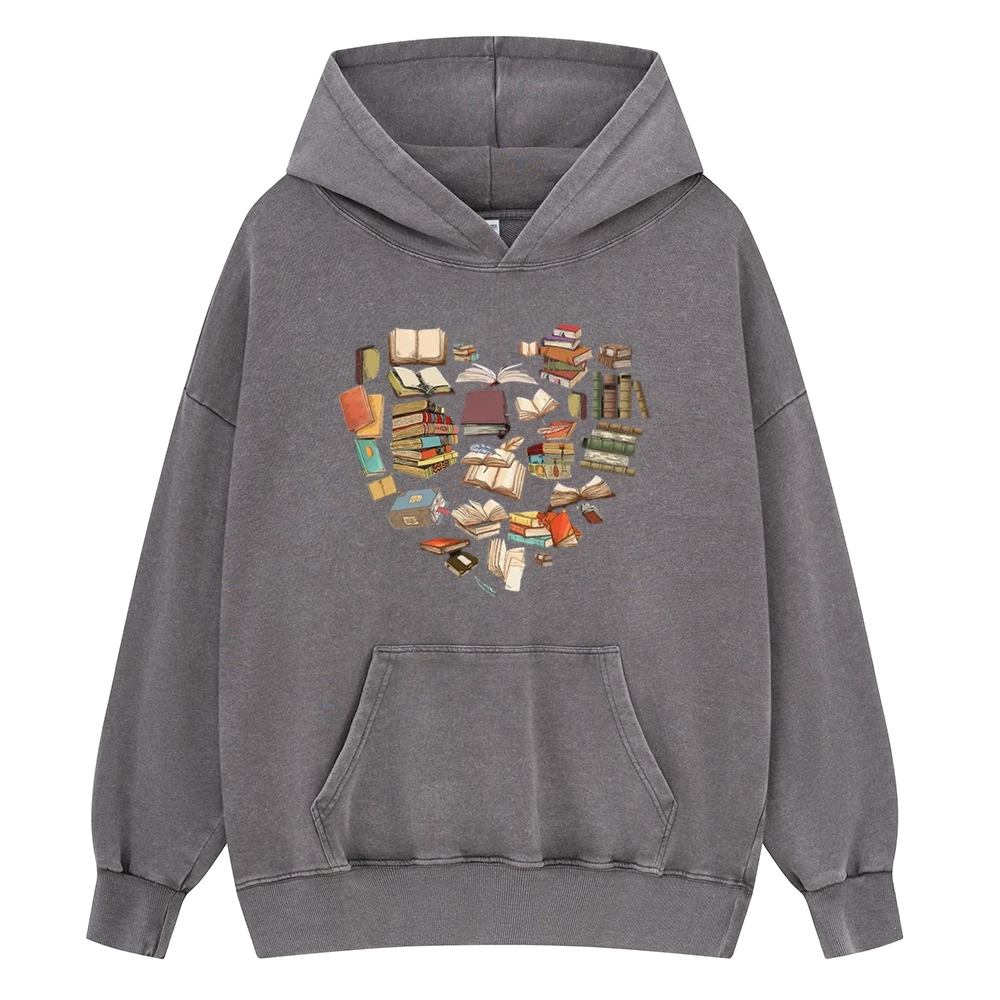 Pagewings Book Heart For Men And Women Unisex Washed Hoodie