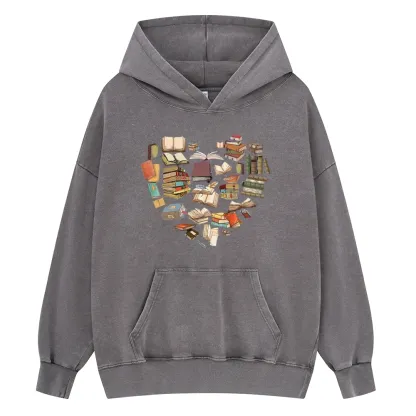 Pagewings Book Heart For Men And Women Unisex Washed Hoodie