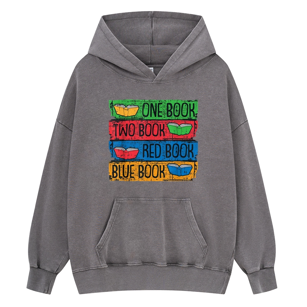 Pagewings One Book Two Books Red Book Blue Book Unisex Washed Hoodie