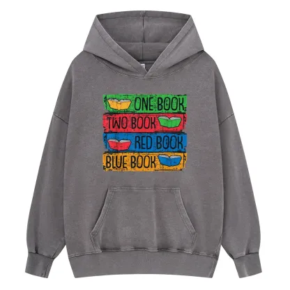 Pagewings One Book Two Books Red Book Blue Book Unisex Washed Hoodie