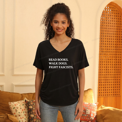 Pagewings Read Books Walk Dogs And Fight Soft Women's Modal V-neck T-shirt