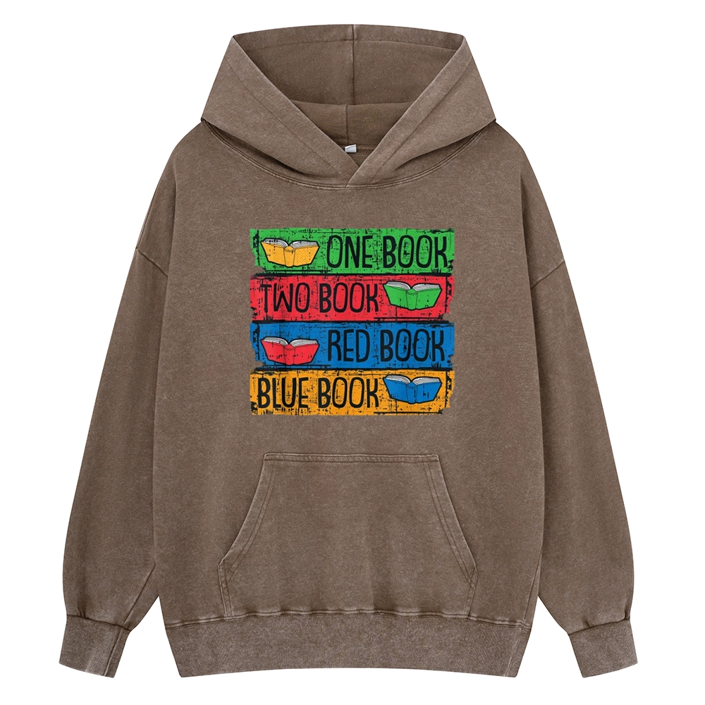Pagewings One Book Two Books Red Book Blue Book Unisex Washed Hoodie