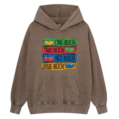 Pagewings One Book Two Books Red Book Blue Book Unisex Washed Hoodie