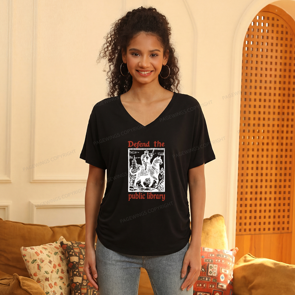 Pagewings Defend the Public Library Soft Women's Modal V-neck T-shirt  
